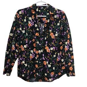 Old Navy Floral Poplin Button Front Shirt Womens Small Black Multi Cotton